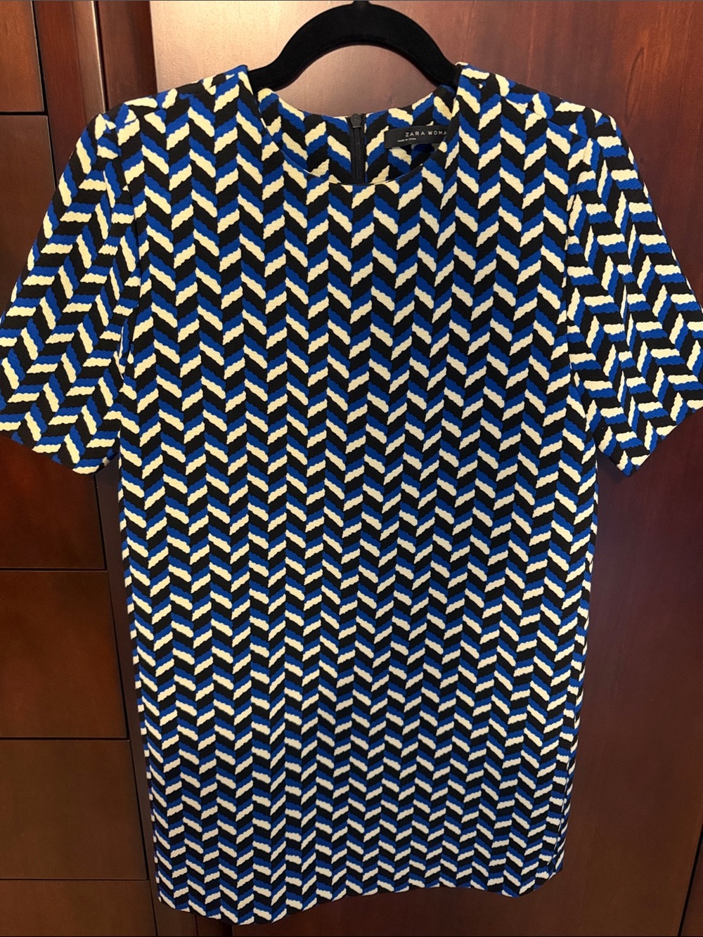 Zara Blue, White & Yellow Geometric Mini Dress